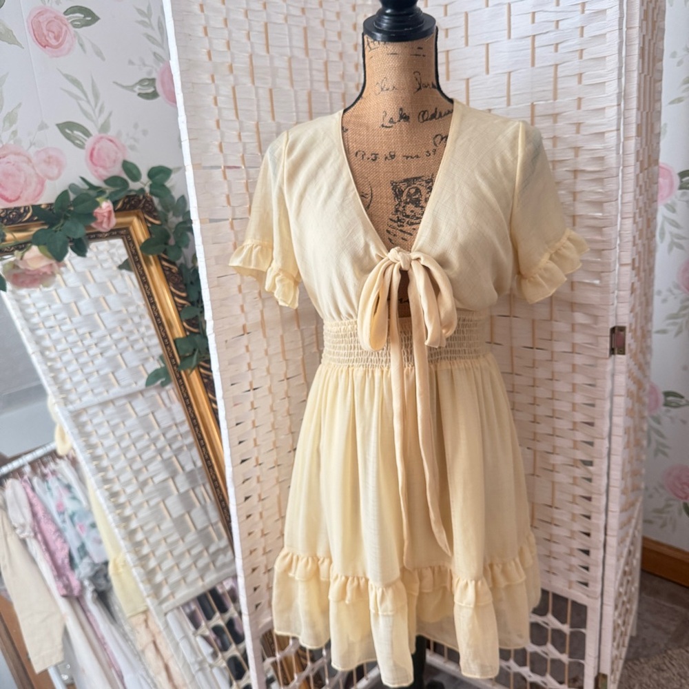 Butter Yellow Tie-Front Mini Dress